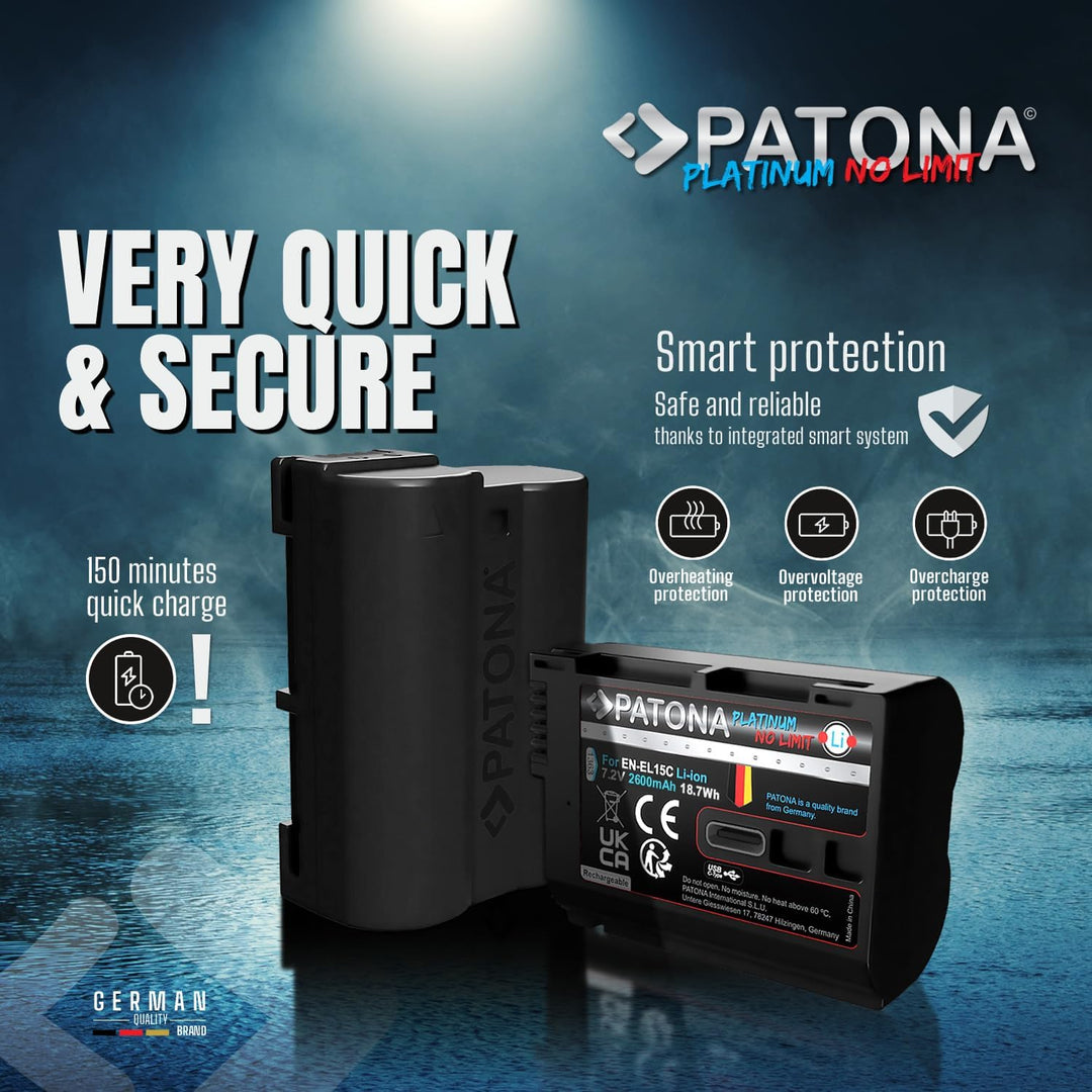 PATONA Platinum EN-EL15c USB Kamera Akku (2600 mAh) mit direkt USB Eingang (USB-c) 1363 - Kompatibel