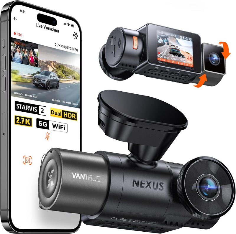 VANTRUE N2X 2.7K+1080P Dashcam Auto Vorne Innen, STARVIS 2 Dual HDR Nachtsicht Dash Cam, 2.5K/60FPS