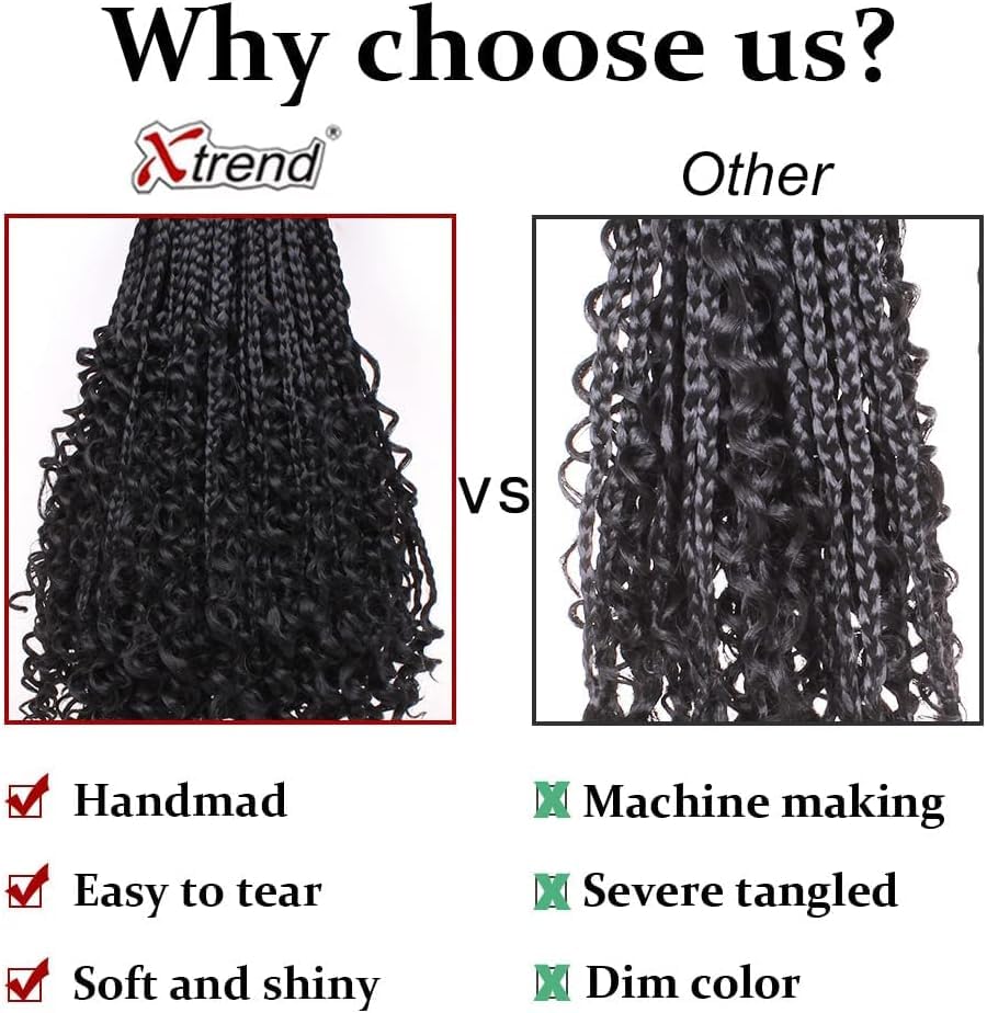 Xtrend 10Inch 8Packs Ombre Boho Box Braids Crochet Hair with Curly Ends 14strands/pack Pre Looped Bo