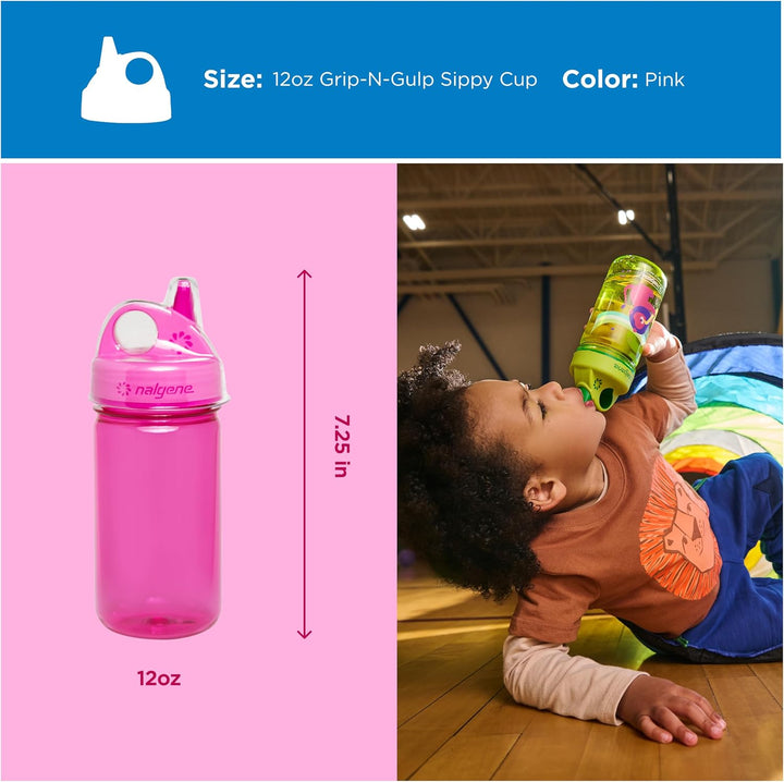 Nalgene Kinder Sustain Grip-N-Gulp Wasserflaschen aus 50% Kunststoffabfällen, auslaufsicherer Schnab