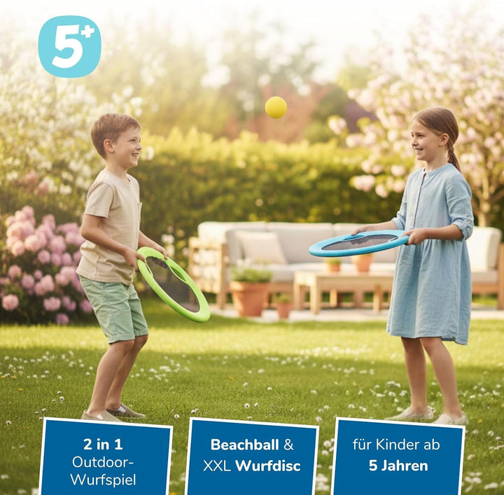 alldoro 2 in 1 Beachball-Set &amp; Wurfscheibe, 2 Schläger Ø 40 cm &amp; 2 Bälle 60049, 60049
