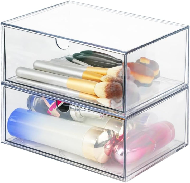 2 Stück Stapelbarer Kosmetik Organizer, TIE-DailyNec Transparenter Acryl Make Up Organizer, Schreibt