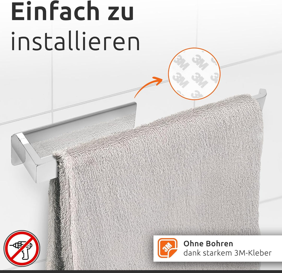ECENCE Handtuchhalter ohne Bohren selbstklebend Chrom 38cm - Moderne Handtuchstange aus Edelstahl mi