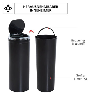 HOMCOM Sensor Mülleimer 50L, Automatischer Abfalleimer, Rostfreier Kücheneimer mit Infrarotsensor, f