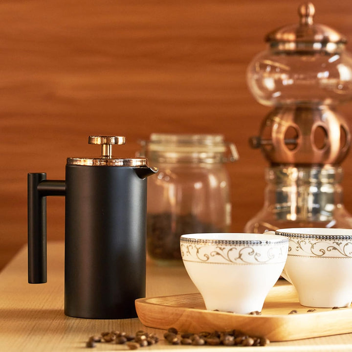 MaxMiuly Kaffeebereiter French Press 0,35 Liter Klein Kaffeezubereiter Doppelwandig Edelstahl Franzö