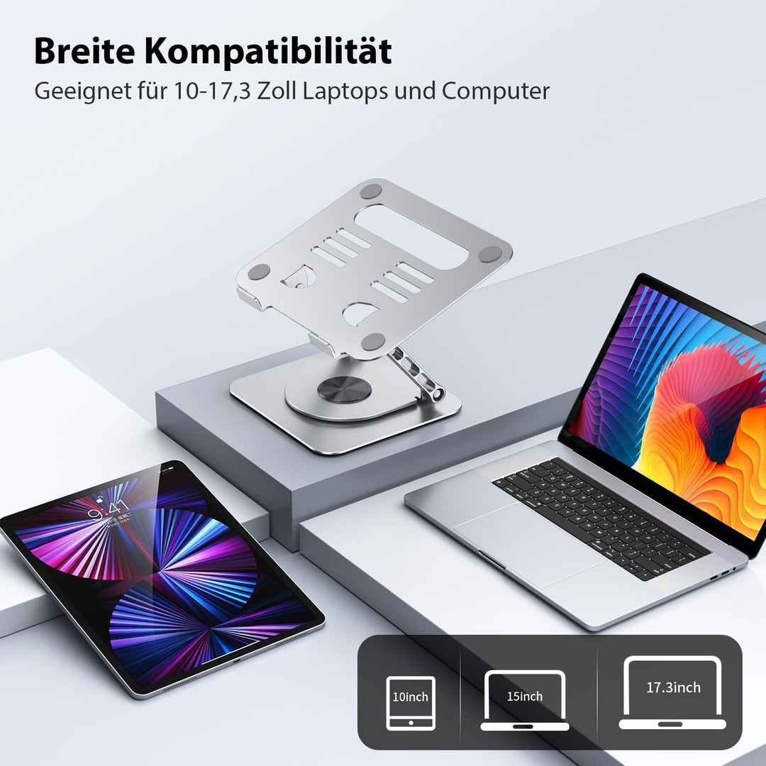CreaDream Laptopständer für den Schreibtisch, Aluminium-Laptopständer mit 360° drehbarem Fuss, ergon