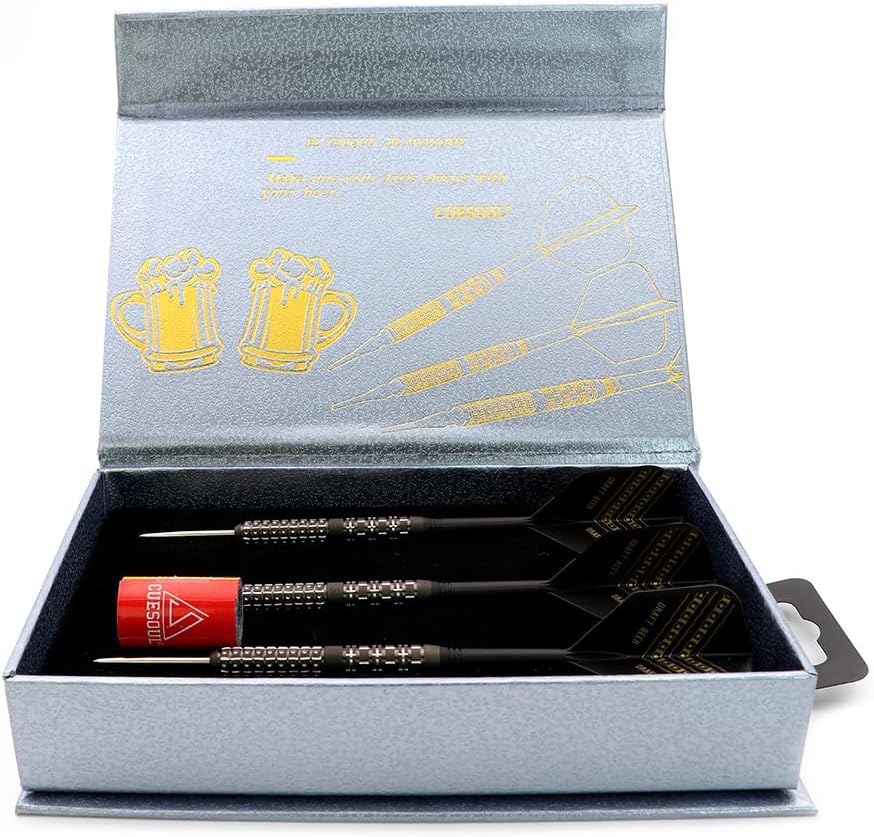 CUESOUL Steel Tip 90% Tungsten Dart Set mit Ölfarbe Finish und ROST Flights 23g Fassbier-1, 23g Fass