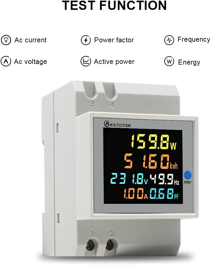 KETOTEK Stromzähler Hutschiene, Digitaler Energiezähler 6in1, AC40-300V 100A Wechselstromzähler KWh