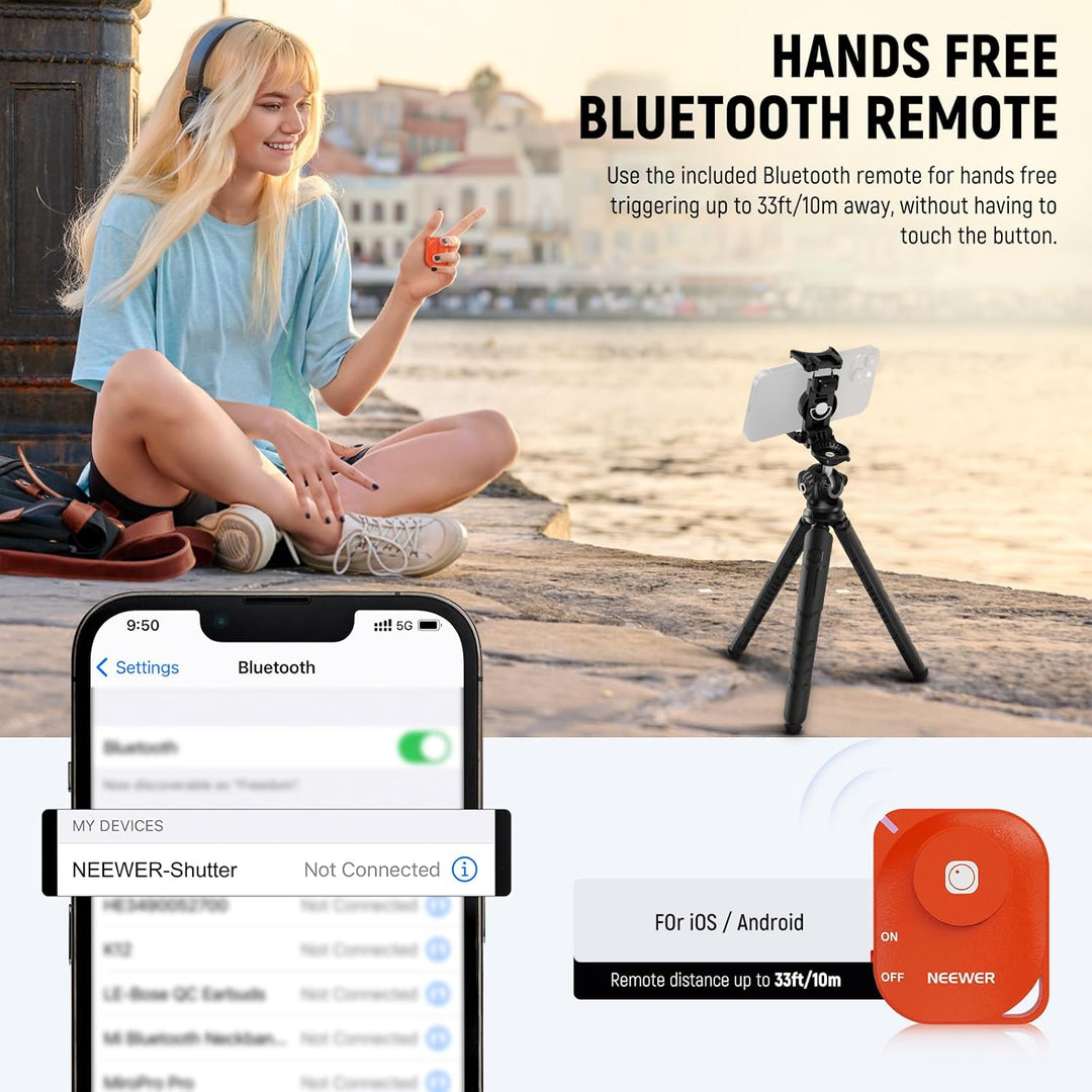 NEEWER Handy Stativ Mini Tripod Flexible mit Fernbedienung, Halterung Smartphone Vlog Selfie Stock,