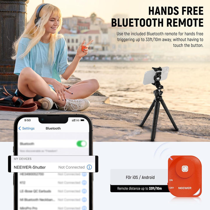 NEEWER Handy Stativ Mini Tripod Flexible mit Fernbedienung, Halterung Smartphone Vlog Selfie Stock,