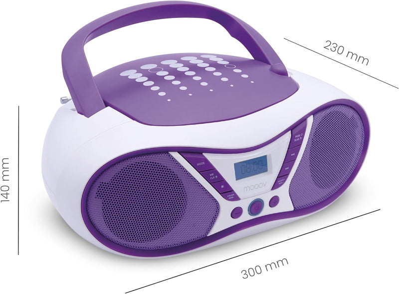 MOOOV Pop Purple, tragbarer CD-Player, Wiedergabe von CD-R/CD-RW/CD-MP3, UKW-Radio, USB-Port, Stereo