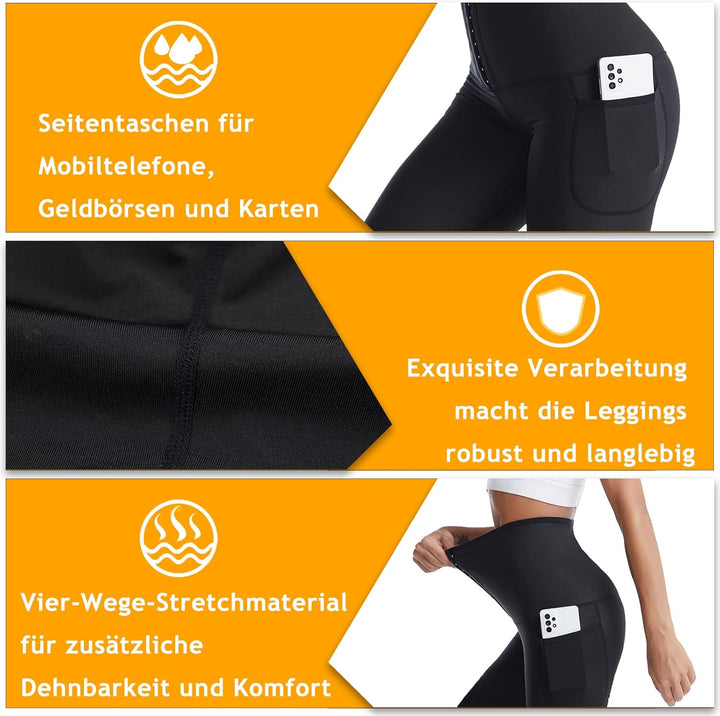 Merlvida Schwitzhose zum Abnehmen Sauna Leggings Damen High Waist Sportleggins mit Taschen Hot Therm