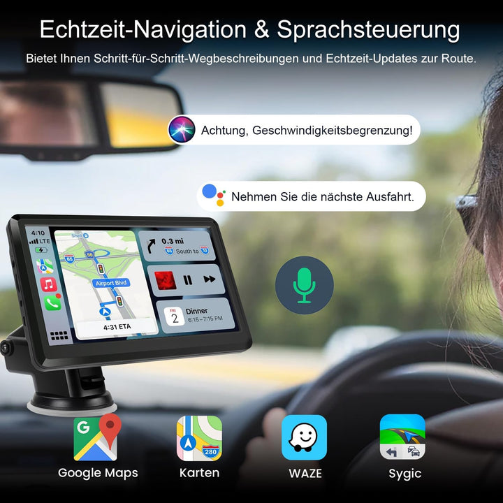 Wireless CarPlay Display, Tragbare Autoradio mit Android Auto,Touchscreen Bildschirm, MirrorLink, Sp
