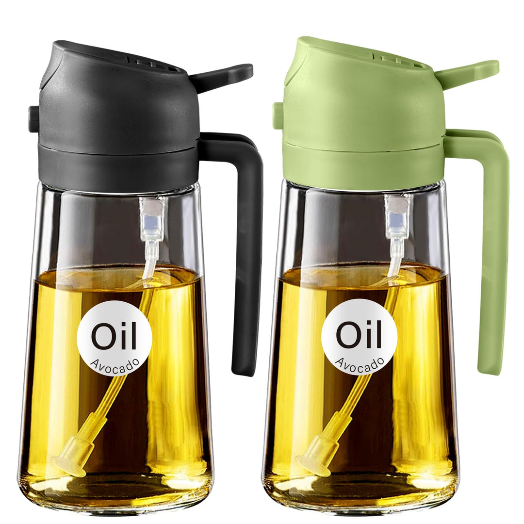YARRAMATE 2 in 1 Ölsprüher für speiseöl, 470ml ölflasche lebensmittelecht | 2 Stück Ölspray zum Koch