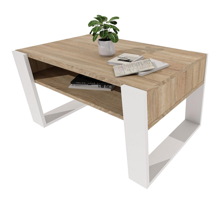 Couchtisch 92×53.6 cm – Wohnzimmertisch aus Holzwerkstoff, Stabiler & moderner Kaffeetisch mit zusät