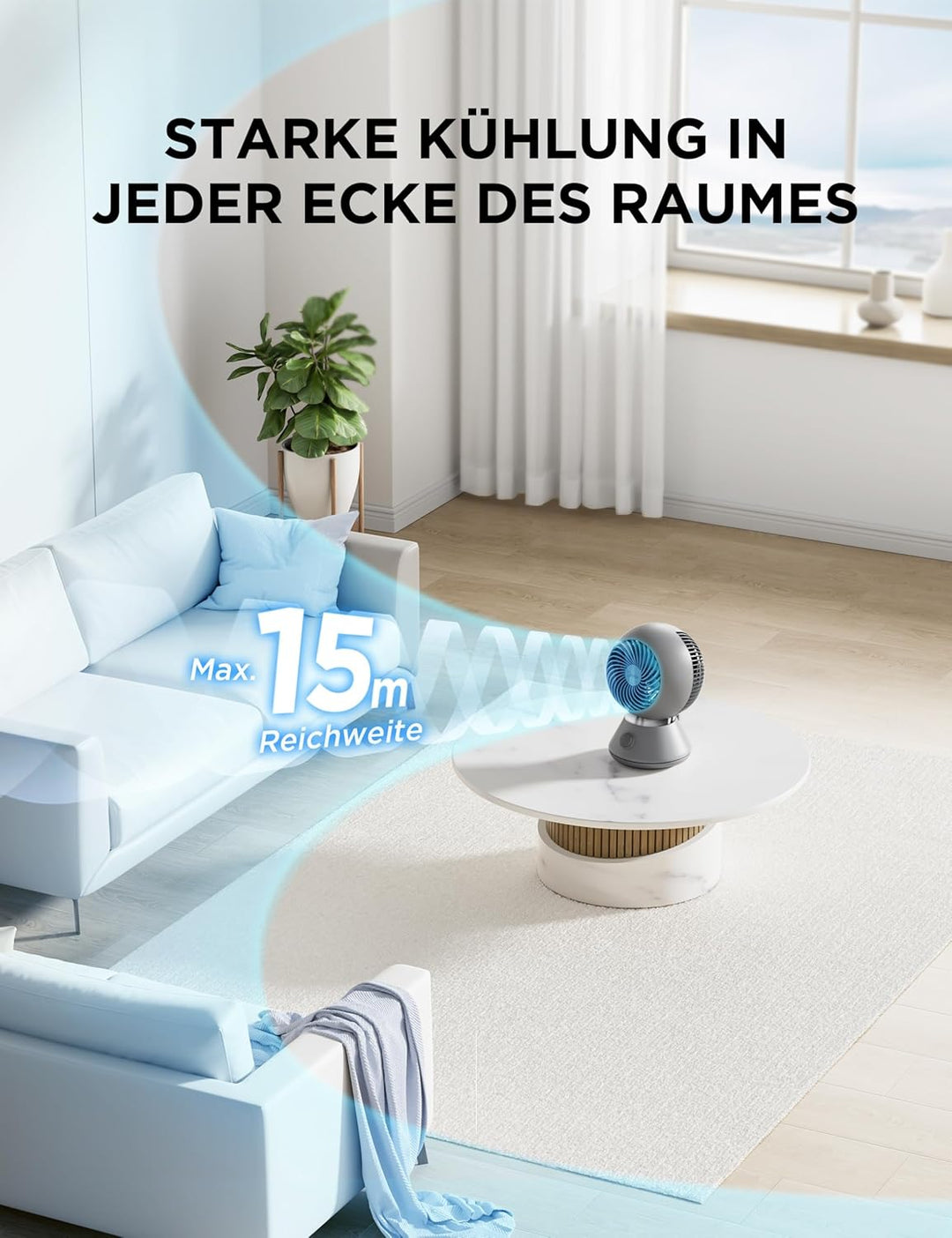 Midea MDF24JG Luftumwälzer Tischventilator-Aerodynamisches Turbosystem, 90°horizontaler Auto-Schwenk