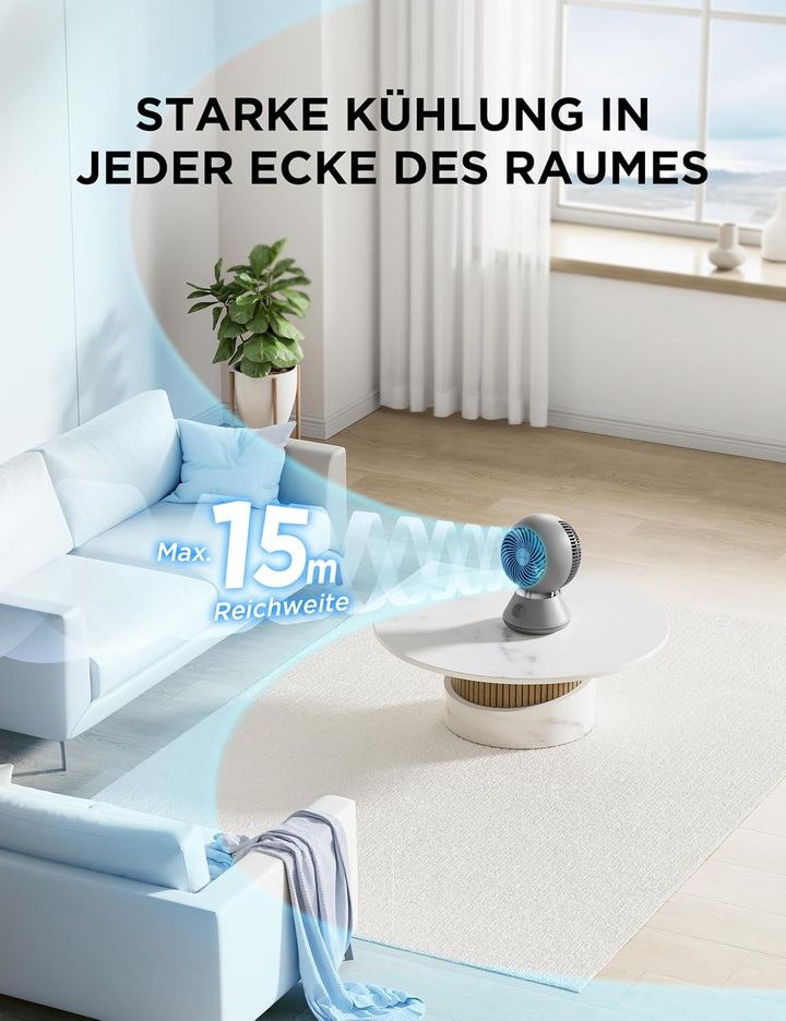 Midea MDF24JG Luftumwälzer Tischventilator-Aerodynamisches Turbosystem, 90°horizontaler Auto-Schwenk