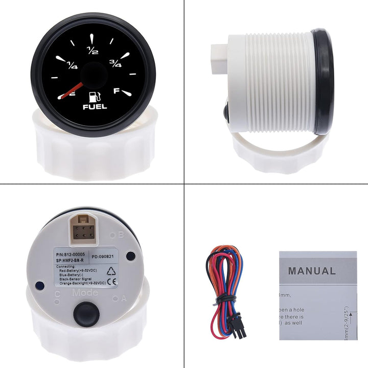 KAOLALI Kraftstoffanzeige, Kraftstoffstandsanzeige 52 mm 0-190ohm 240-33ohm Universal für Auto Boot
