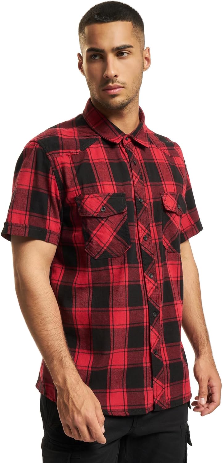Brandit Check Shirt Short Sleeve, Verschiedene Farbvarianten, Grössen S bis 7XL, Rot-schwarz