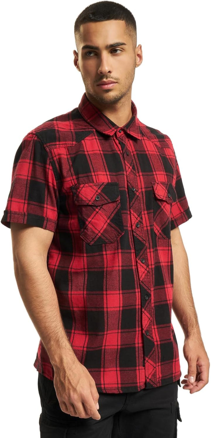 Brandit Check Shirt Short Sleeve, Verschiedene Farbvarianten, Grössen S bis 7XL, Rot-schwarz