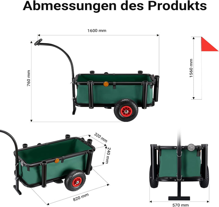 Wiltec Angelwagen mit Tasche, Angel Trolley bis 50 kg, Transportkarre mit 60 l Volumen, Bollerwagen