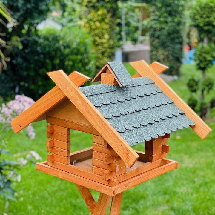 Rechteckiges Vogelhaus M - XL wetterfest aus Holz Vogel Futterstelle Haus mit und ohne Ständer (Grös