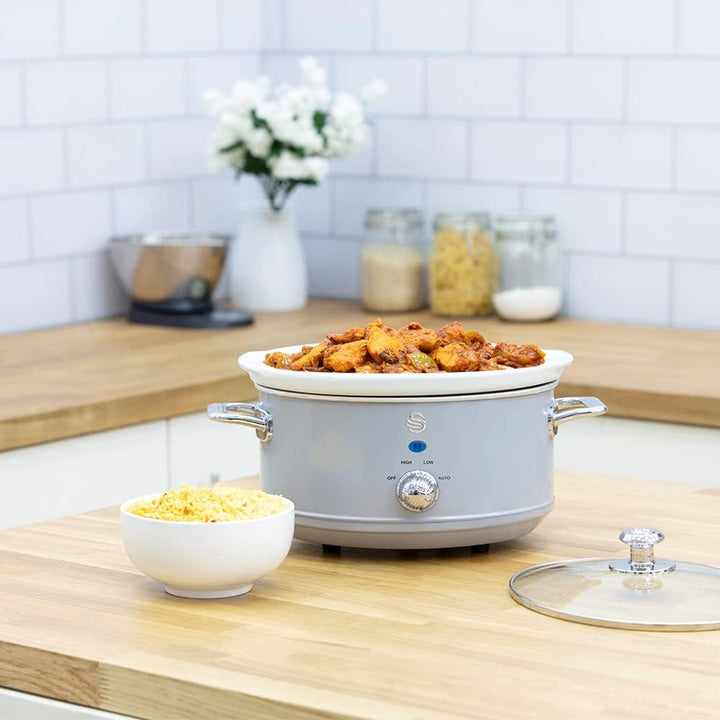 Swan Retro SF17021GRNEU Slow Cooker 3,5L Abnehmbarer Kochbehälter, PFOA- und PTFE-freier Keramischer