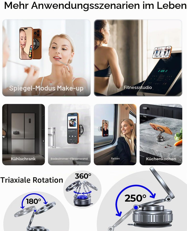 DIMONCOAT 2026 Verbesserte 360° drehbare Vakuum-Magnet-Handyhalterung für Auto, für Saugnapf-Handyha