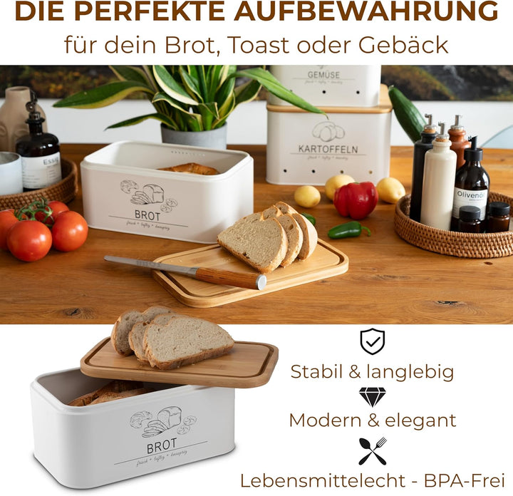 MNKsolution Brotkasten mit Deckel als Schneidebrett - Brotbox mit Lüftungslöchern für Brotaufbewahru
