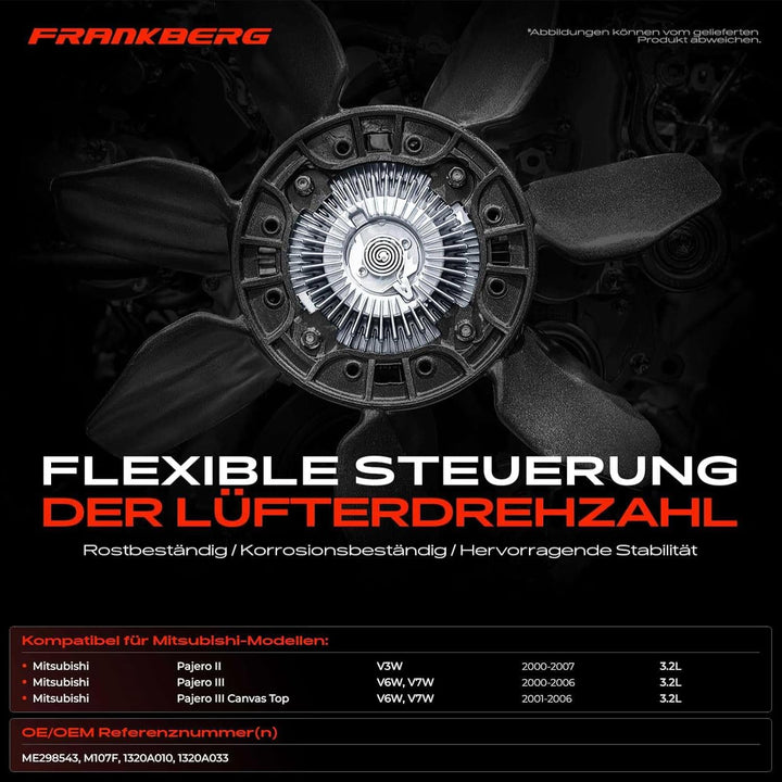 Frankberg Lüfterkupplung Kühlerlüfter Kompatibel mit Pajero II V3 W 3.2L 2000-2007 Pajero III V6W V7