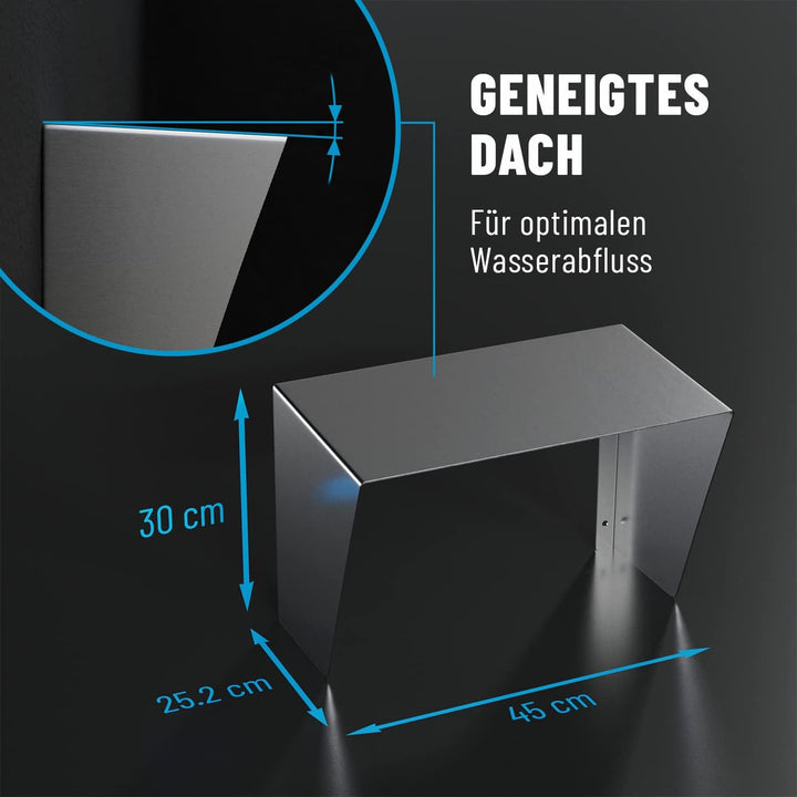 ABSINA Edelstahl Dach für Wallbox inkl. Montagezubehör - 45,4 x 25,6 x 30,2 cm Abdeckung für Wallbox