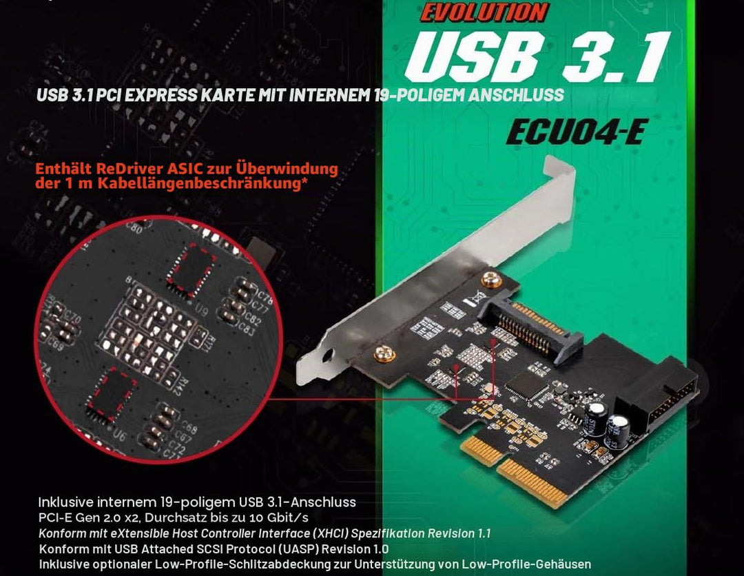 SilverStone SST-EC04-E - USB 3.0 PCI-E Erweiterungskarte, 15 pin SATA Stromanschluss, 1x USB 3.0 20-