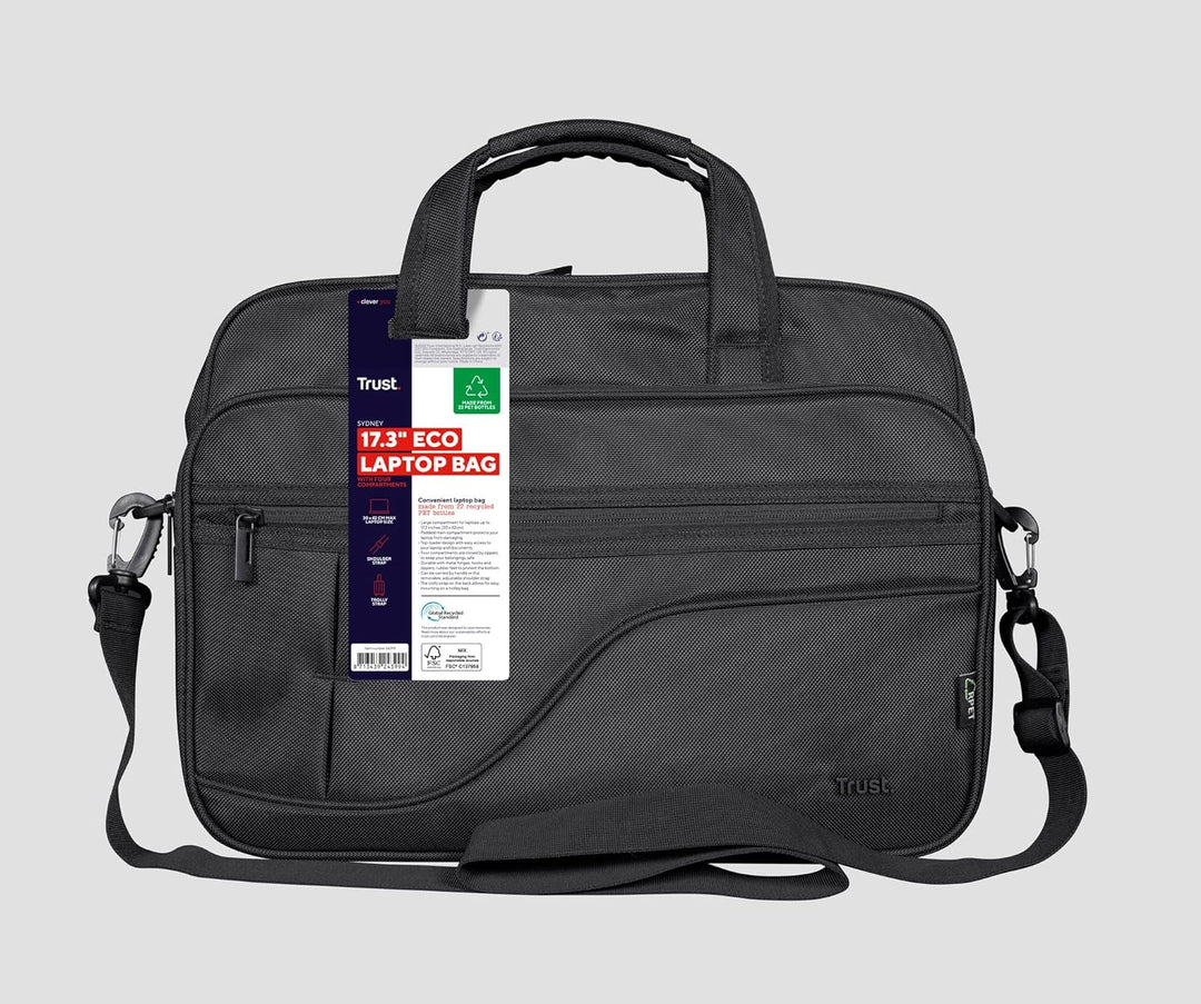 Trust Sydney Laptop Eco Tasche aus Recyceltem Material bis 17,3 Zoll, mit Schultergurt und Taschen z