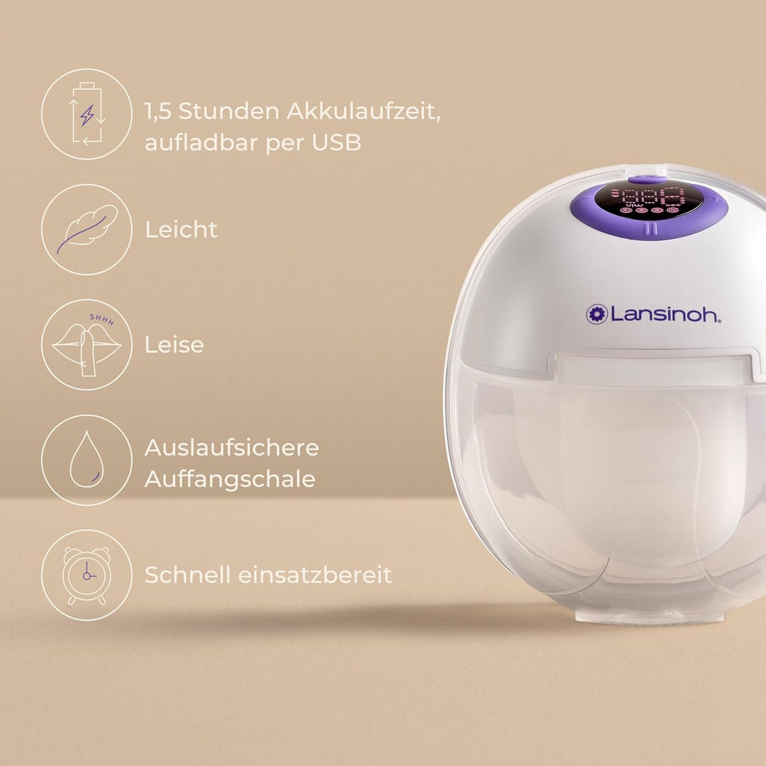 Lansinoh tragbare elektrische Milchpumpe – freihändig und leise abpumpen ohne Kabel & Schläuche – wi