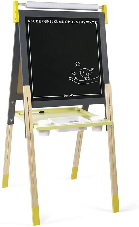 Janod - Beidseitig nutzbare Tafel aus Holz Taupe und Grün - Skalierbar, höhenverstellbar - Magnetisc