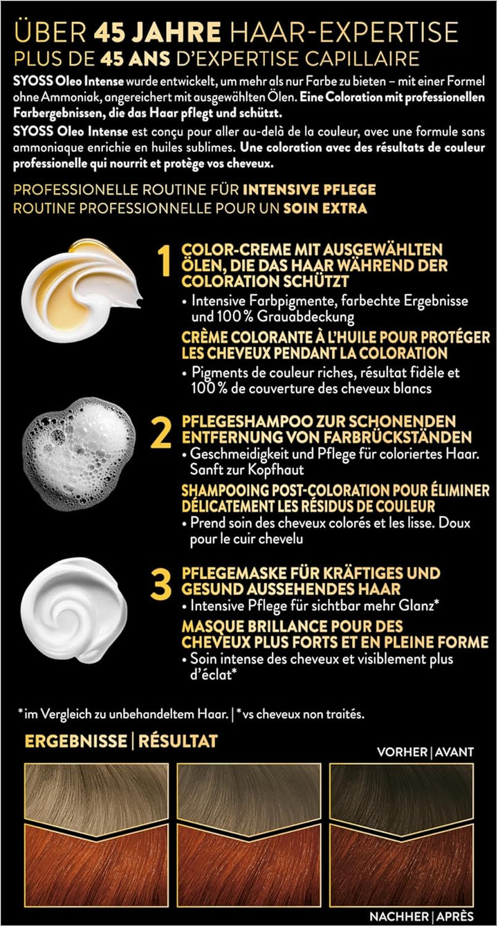 Syoss Oleo Intense Öl-Coloration 5-77 Glänzendes Kupferrot Stufe 3 (115 ml), dauerhafte Haarfarbe mi