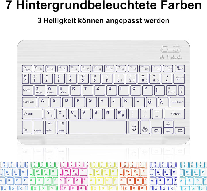 Tastatur Hülle für Samsung Galaxy Tab S6 Lite 10,4 Zoll 2024/2022/2020, 7 Farben Beleuchtung, Keyboa