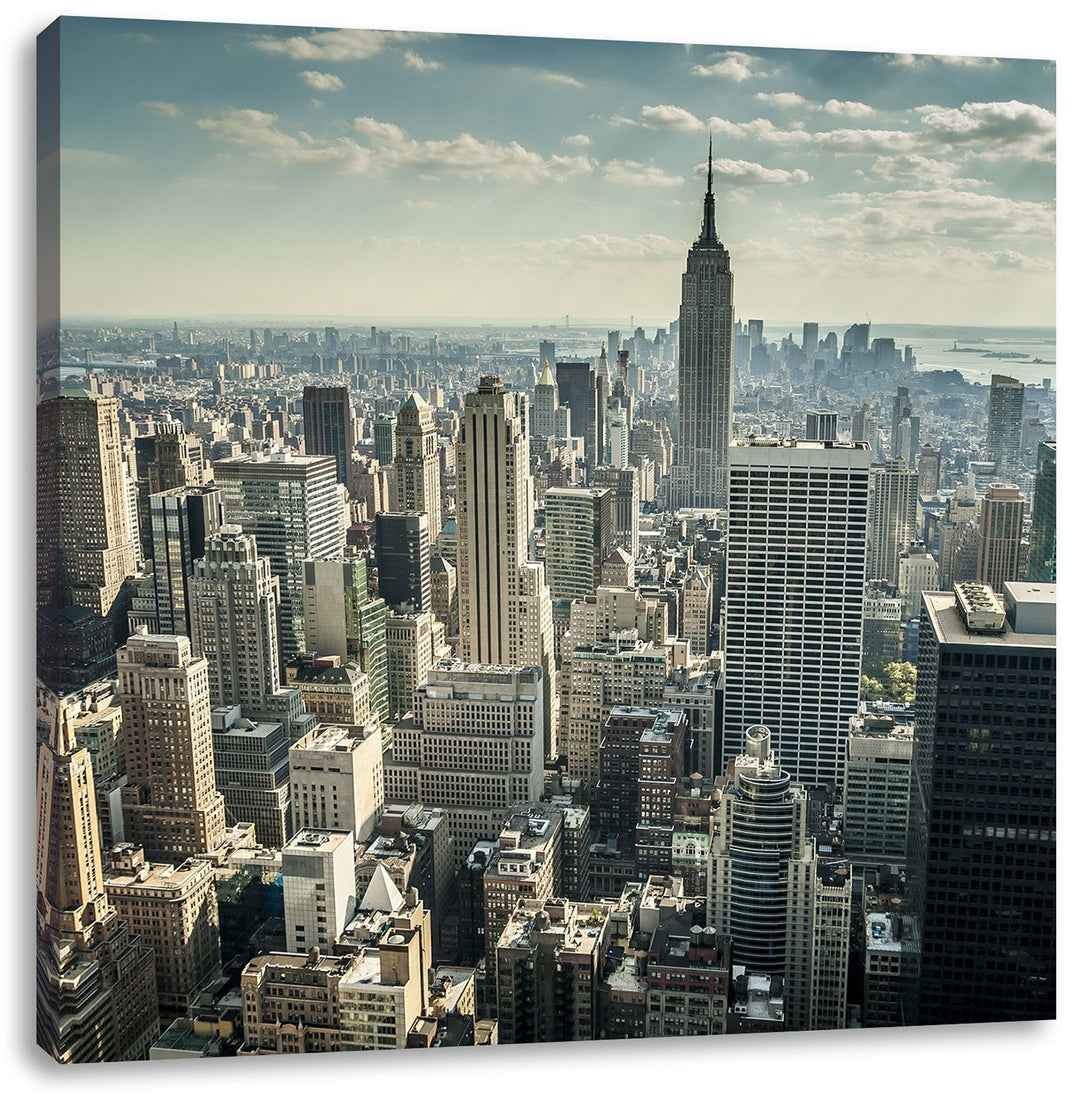 New York bei Tag, Format: 70x70 auf Leinwand, XXL riesige Bilder fertig gerahmt mit Keilrahmen, Kuns
