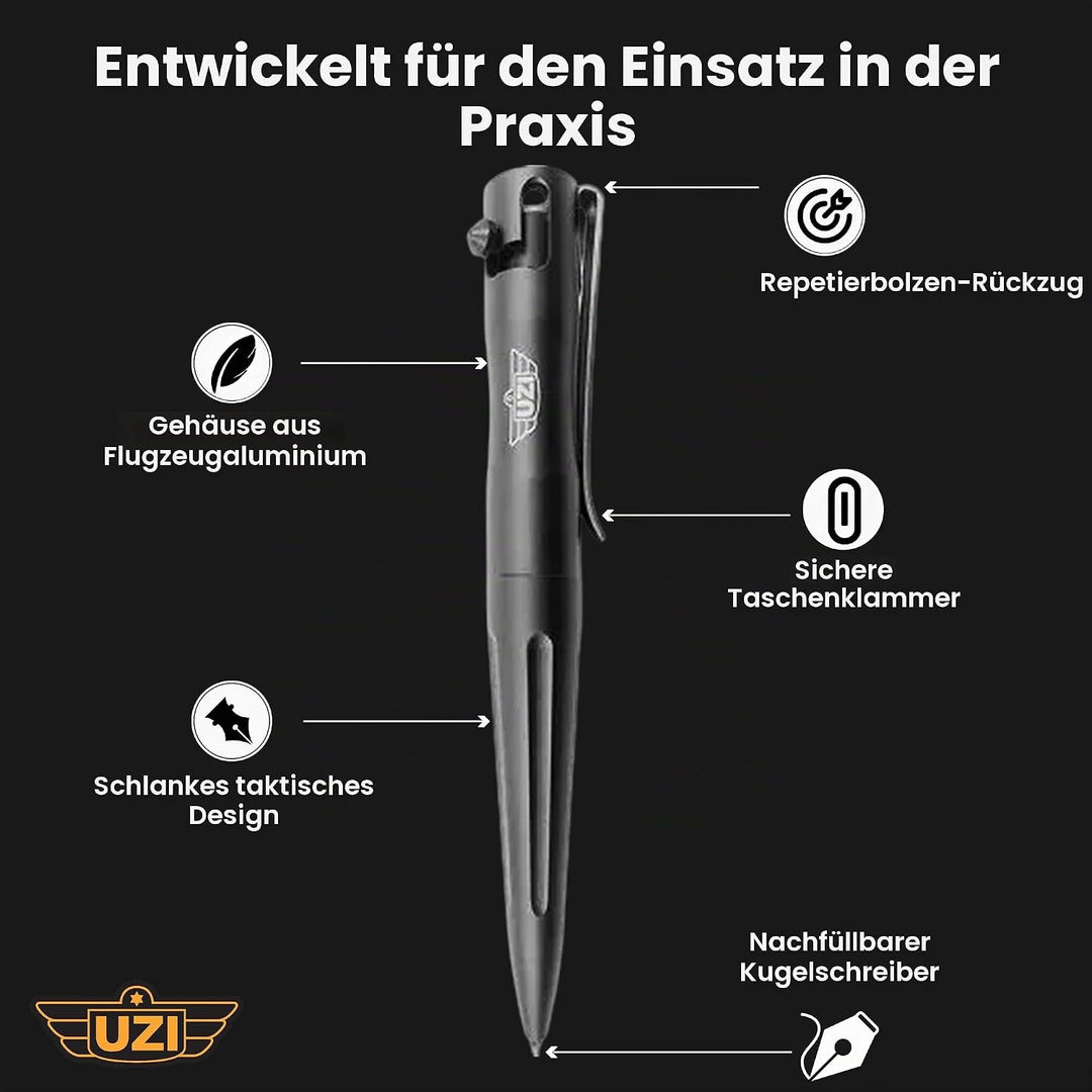 UZI Tactical Pen UZI-TACPEN2-BK Flugzeug Aluminium Selbstverteidigung BestTactical Pen Multi-Tool Üb