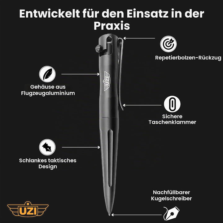 UZI Tactical Pen UZI-TACPEN2-BK Flugzeug Aluminium Selbstverteidigung BestTactical Pen Multi-Tool Üb
