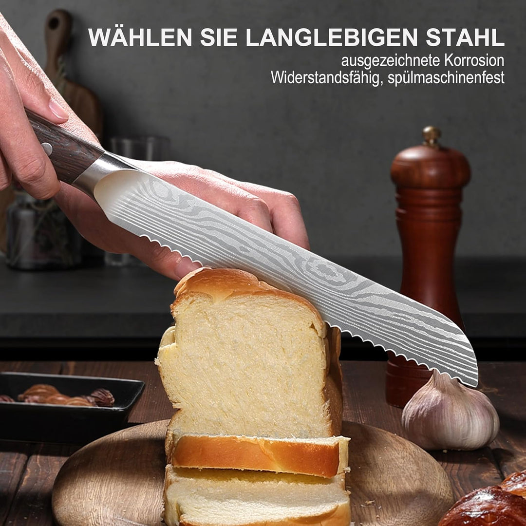 Brotmesser Profi 20cm Wellenschliff: Extra Scharfe Messer aus Hochwertigem Edelstahl mit Ergonomisch