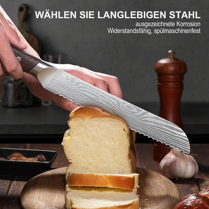 Brotmesser Profi 20cm Wellenschliff: Extra Scharfe Messer aus Hochwertigem Edelstahl mit Ergonomisch