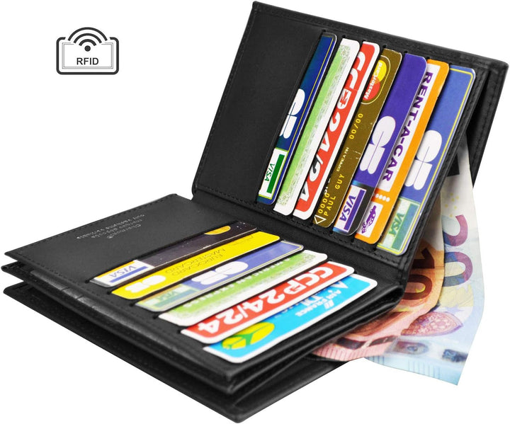 Charmoni - Max – Grosse Geldbörse – Herrengeldbörse – Anti-Piraterie – RFID-Blockierung – 4 Klappen