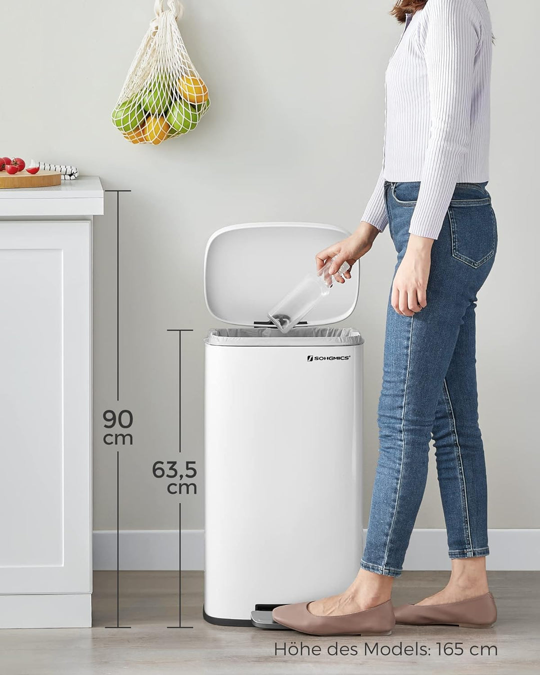 SONGMICS Mülleimer Küche, 30 Liter, Abfalleimer, Treteimer, mit Deckel, Softclose, Fusspedal, Stahl,