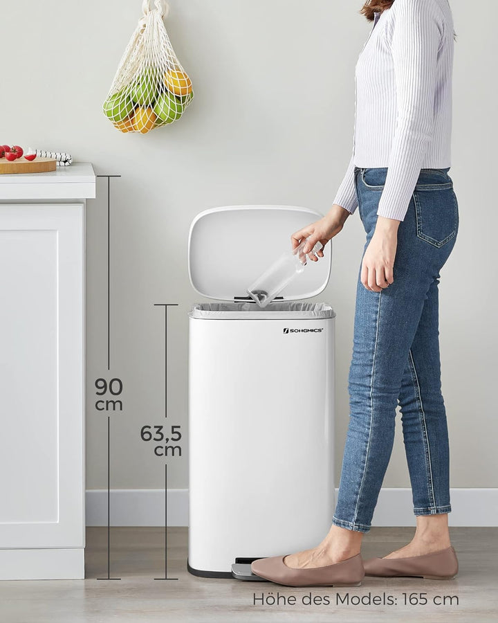 SONGMICS Mülleimer Küche, 30 Liter, Abfalleimer, Treteimer, mit Deckel, Softclose, Fusspedal, Stahl,