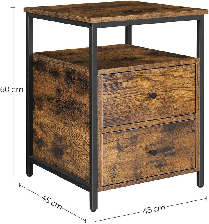 VASAGLE Nachttisch, Beistelltisch, 45 x 45 x 60 cm, Nachtschrank mit 2 Schubladen und offenem Fach,