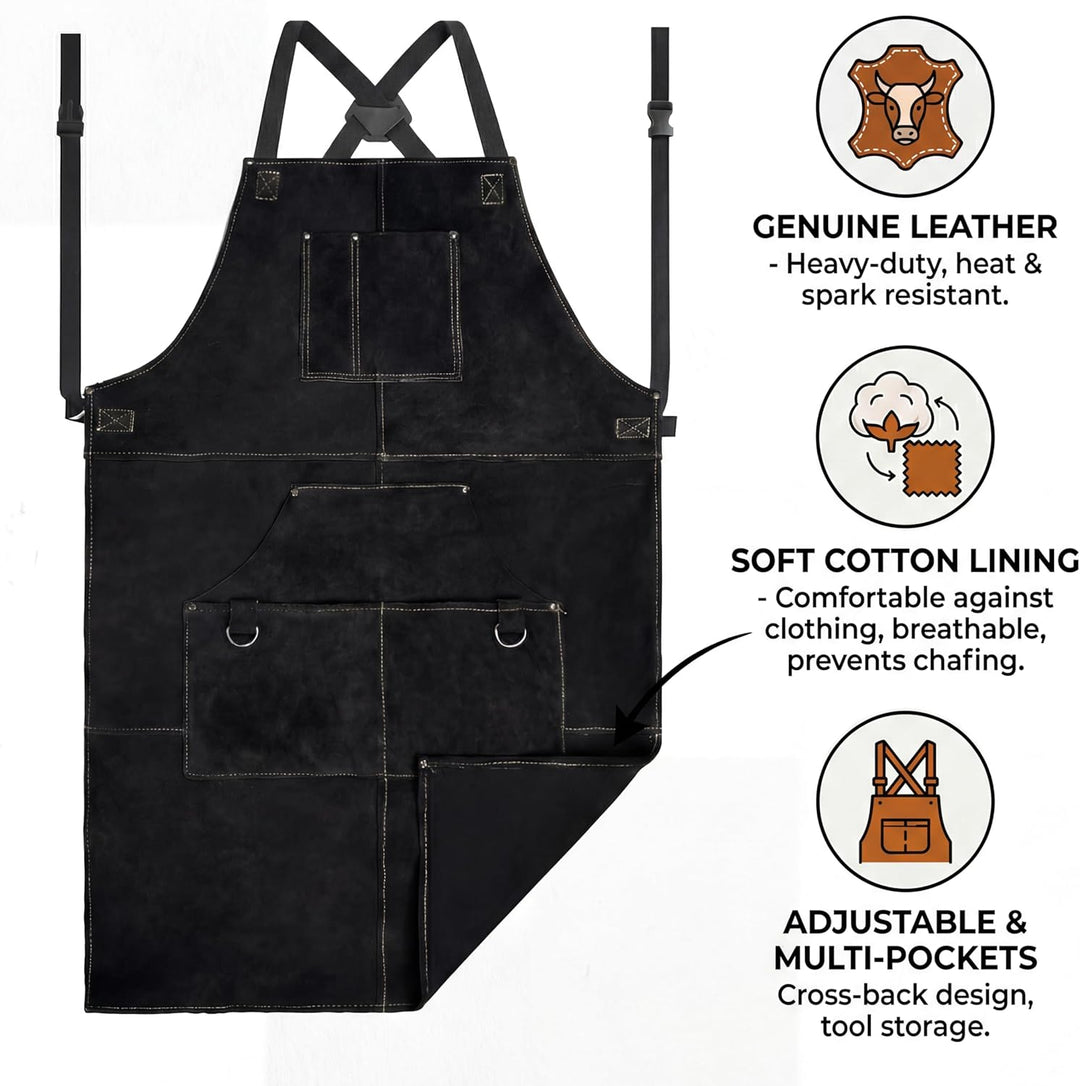 Tablier de soudure en cuir avec doublure douce – résistant à la chaleur, ignifuge, tablier de protec
