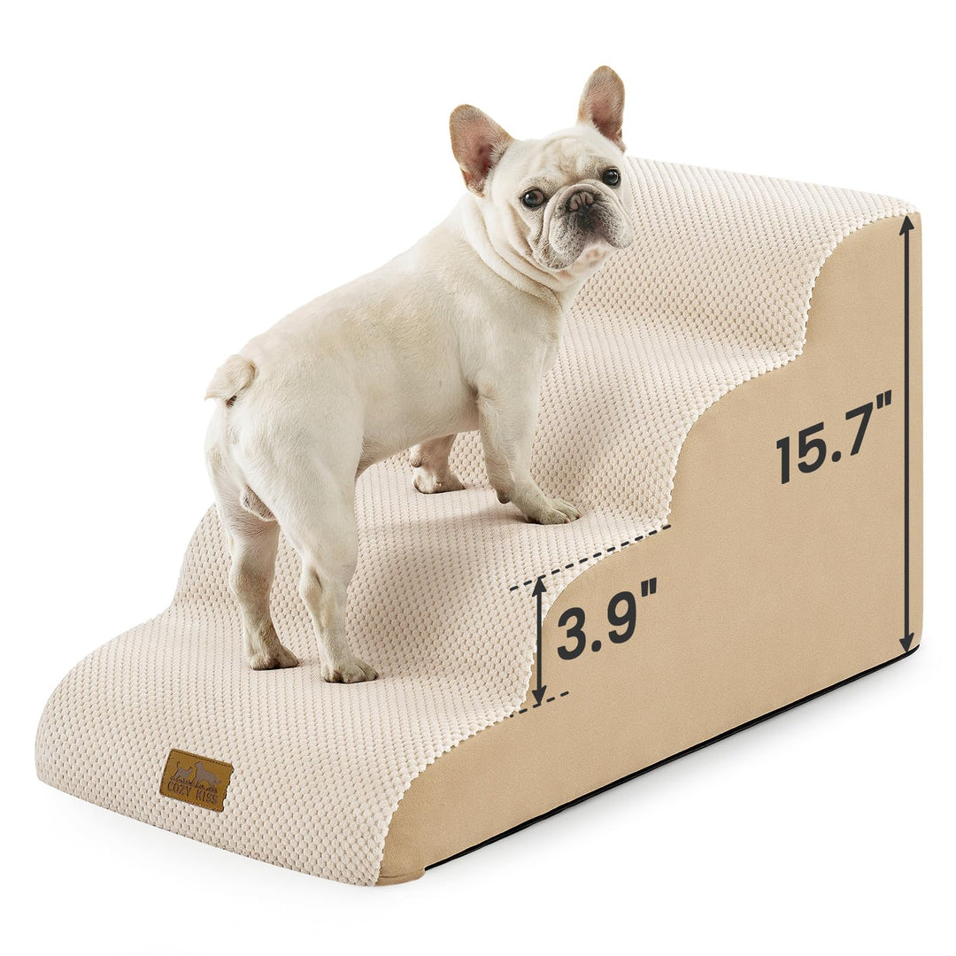 COZY KISS Hundetreppe für Kleine Hunde 40cm, 4-Stufen Flache Schrägrampe, Hunderampe aus Hochdichtsc