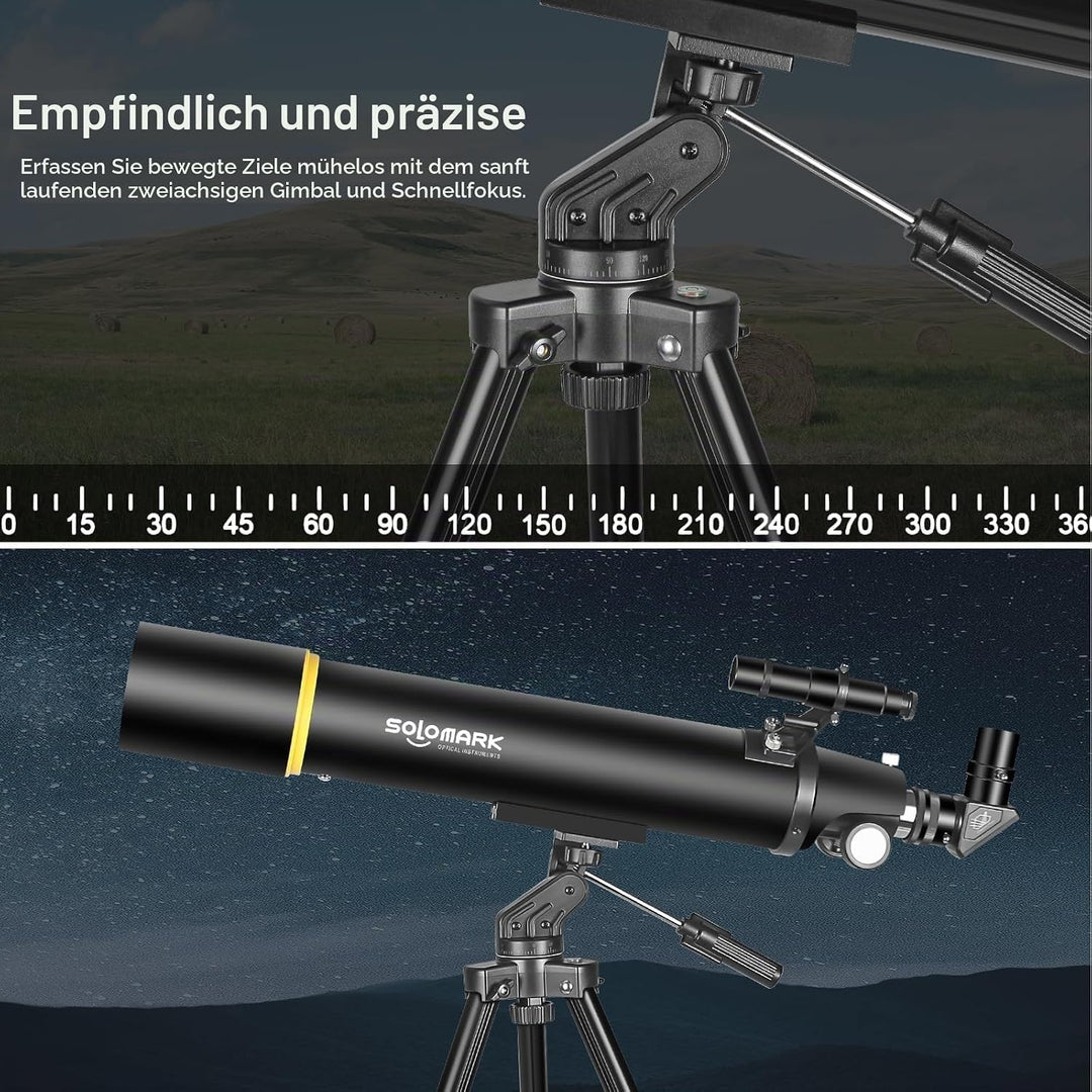 Teleskope für Erwachsene Astronomie, 80mm Aperture 900mm Refraktor Teleskop für Kinder, Anfänger, ko
