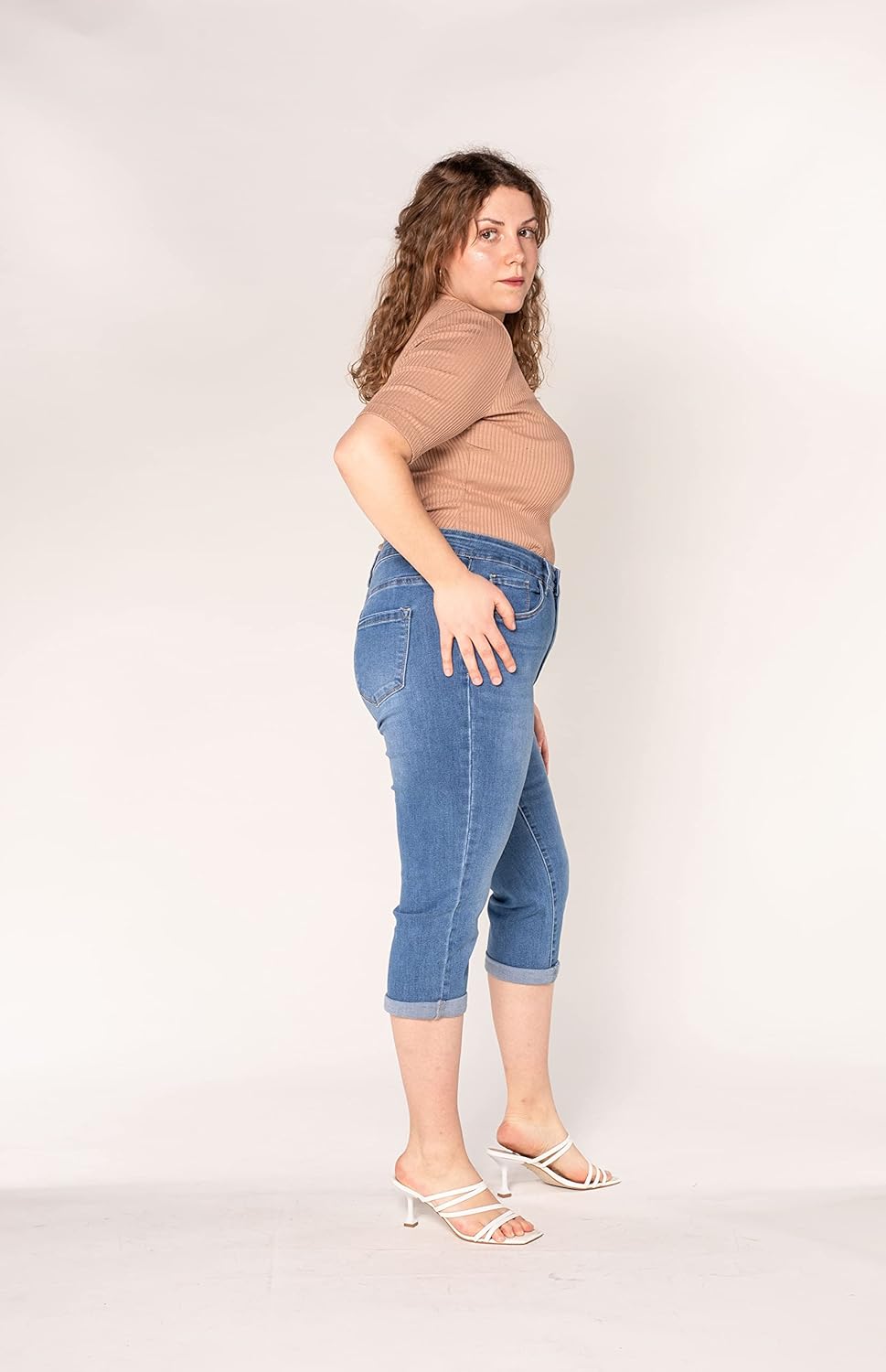 Nina Carter P200 Damen Capri Jeanshosen Grosse Grössen HIGH Waist Jeans Sommer Hose Used-Look 44 Gro